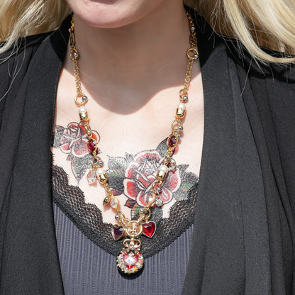 Sacred Heart Eye Necklace - Red × Rainbow Charm / Small