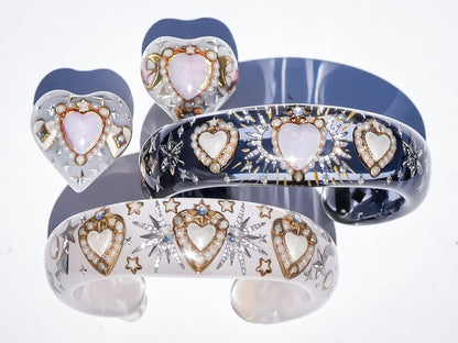 LOVE BRACELET / HEART / CLEAR BLACK / PINK OPAL