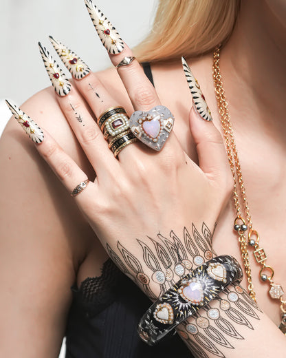 LOVE RING / HEART / SMOKY GRAY / PINK OPAL / #14