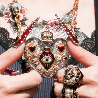 Sacred Heart Eye Necklace - Clear × Red Majesty / Large