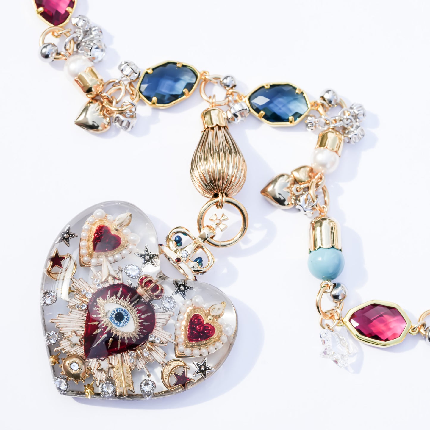 Sacred Heart Eye Necklace - Clear × Red Majesty / Large