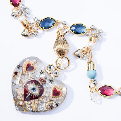 Sacred Heart Eye Necklace - Clear × Red Majesty / Large
