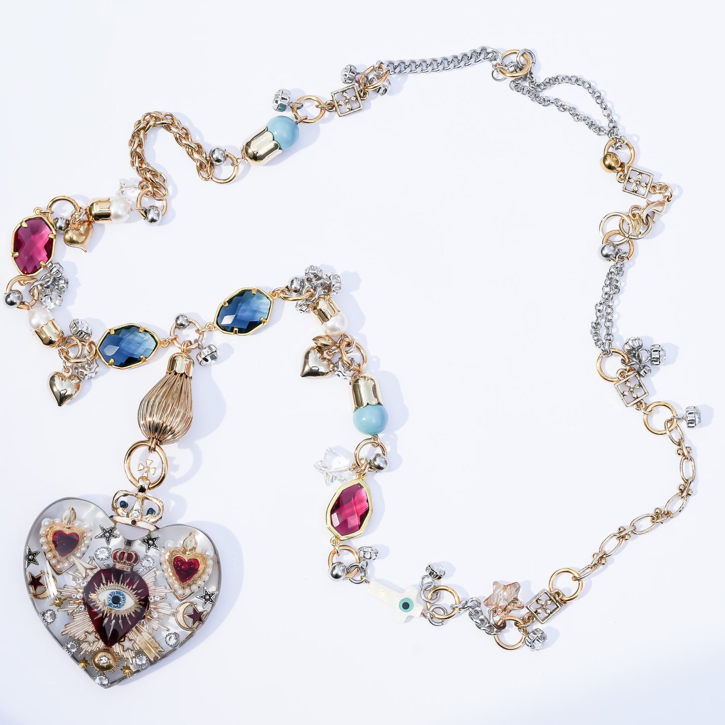 Sacred Heart Eye Necklace - Clear × Red Majesty / Large