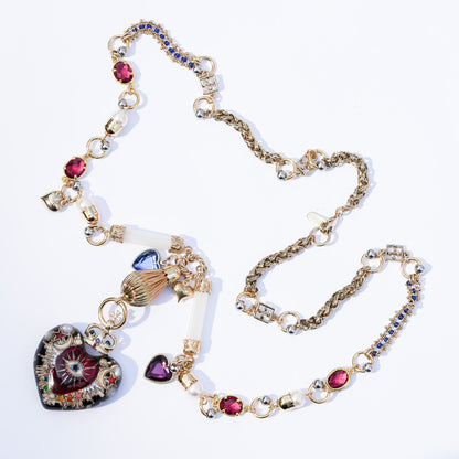 Sacred Heart Eye Necklace - Black × Red Radiant × Rainbow / Medium