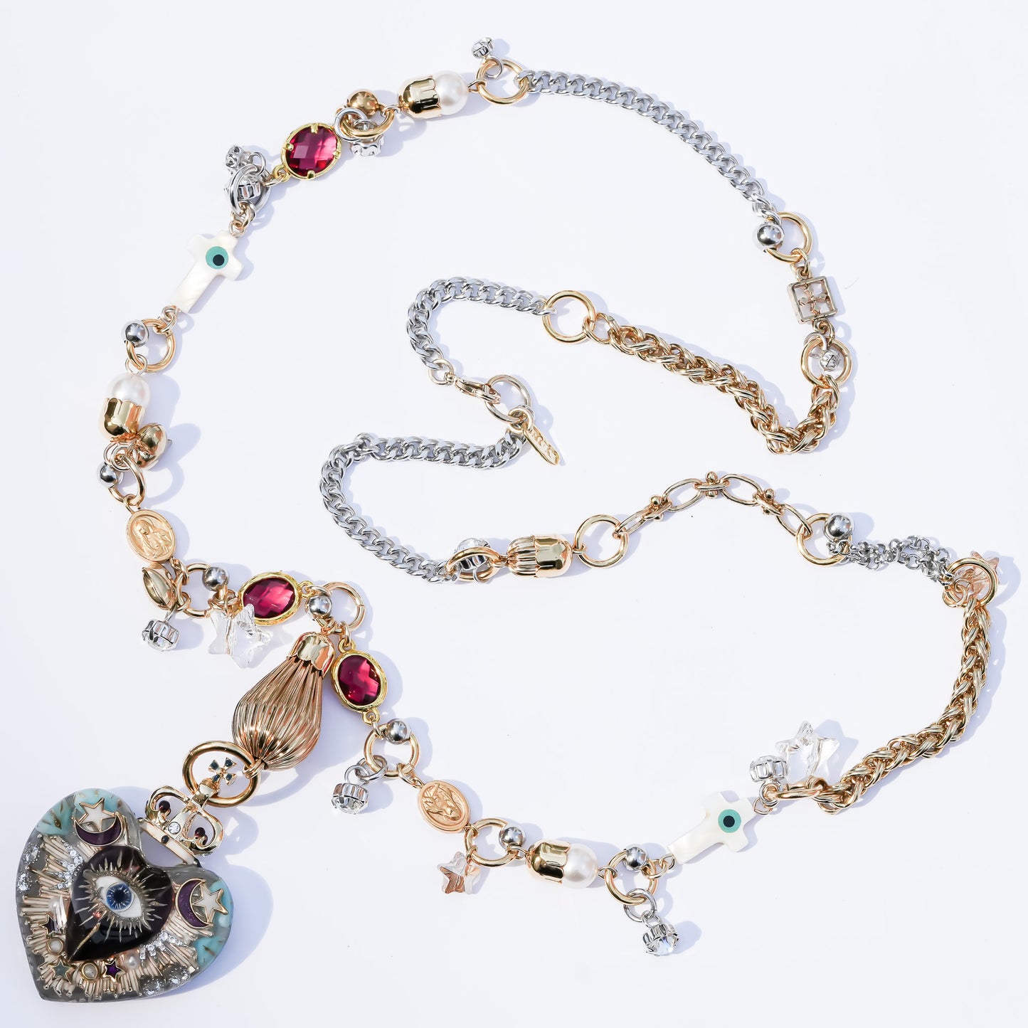 Sacred Heart Eye Necklace - Clear × Purple Mystic / Medium