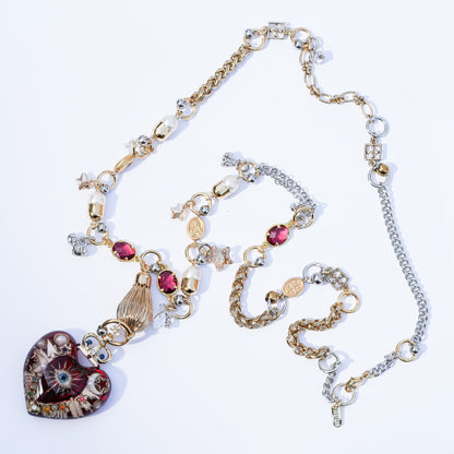 Sacred Heart Eye Necklace - Red × Red × Rainbow / Medium