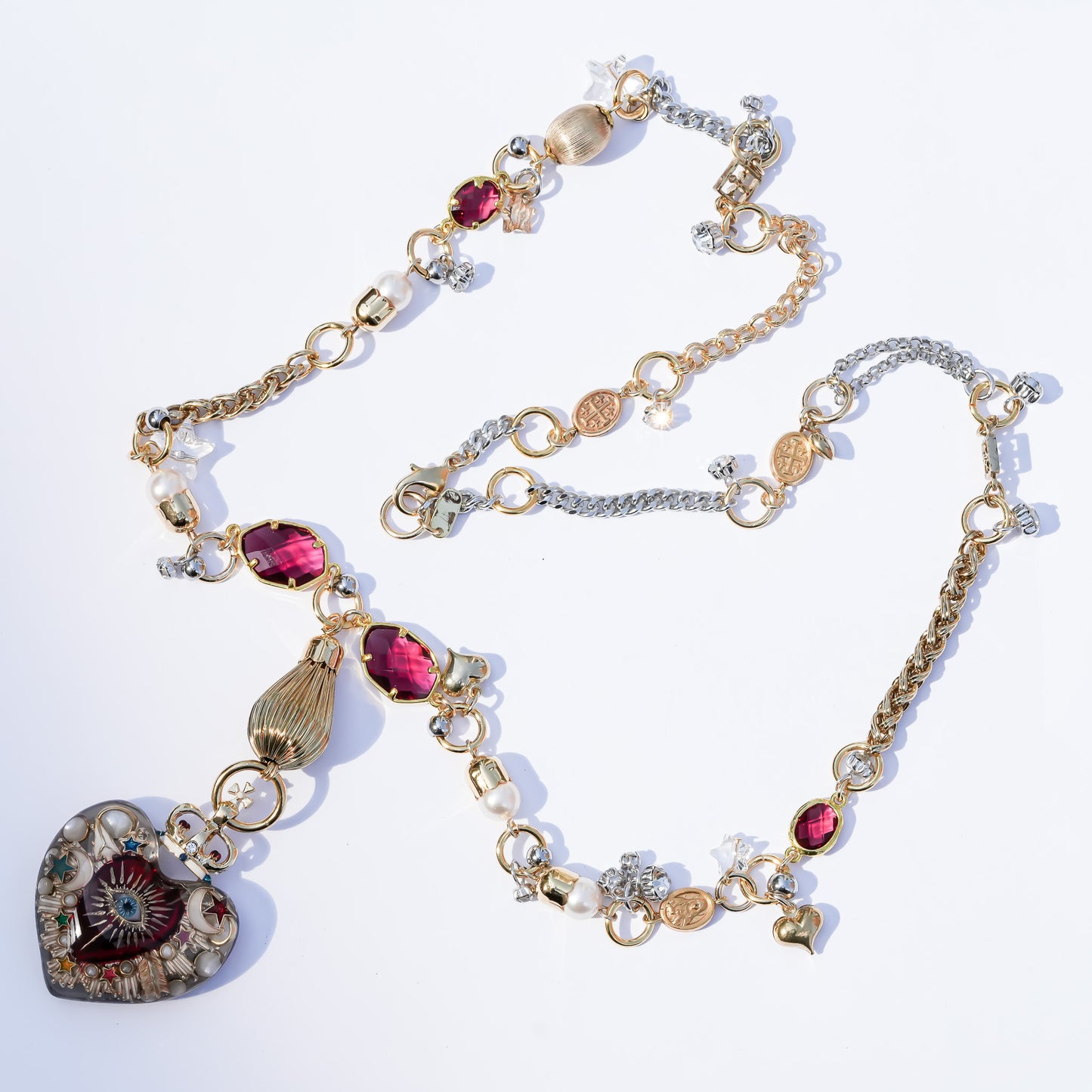 Sacred Heart Eye Necklace - Clear × Red × Rainbow / Medium