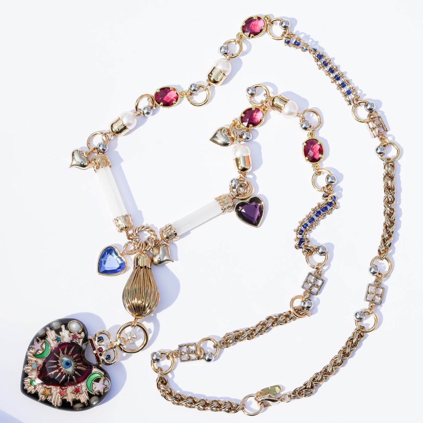 Sacred Heart Eye Necklace - Black × Red × Rainbow / Medium