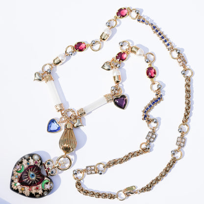 Sacred Heart Eye Necklace - Black × Red × Rainbow / Medium