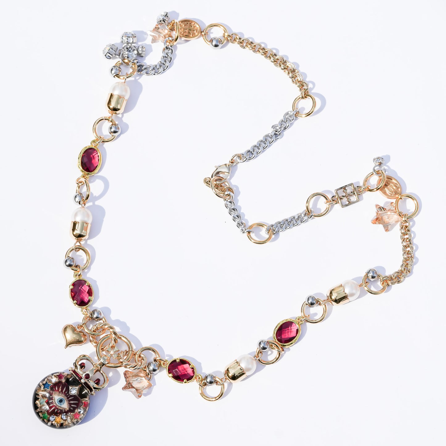 Sacred Heart Eye Necklace - Red × Gold Charm / Small