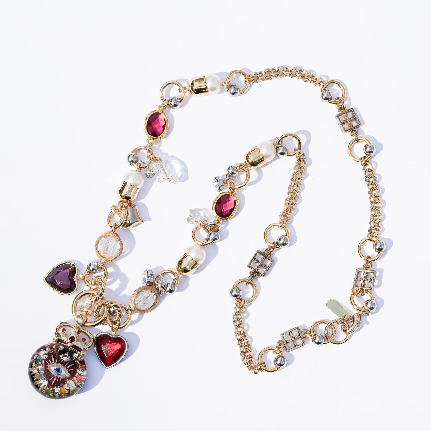 Sacred Heart Eye Necklace - Red × Rainbow Charm / Small