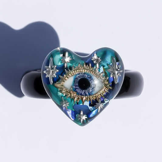 Sacred heart eye small ring - blue / #13