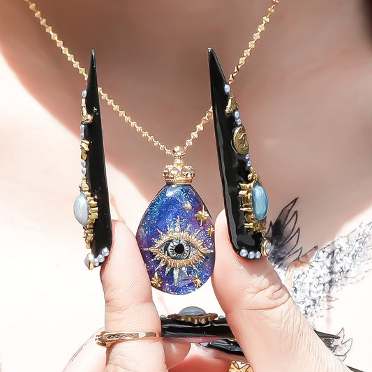 Galaxy eye drop necklace -blue