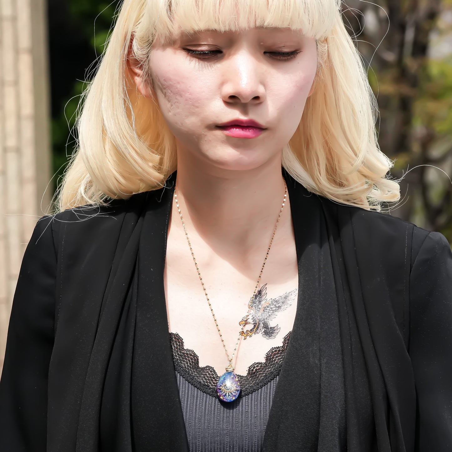 Galaxy eye drop necklace -blue