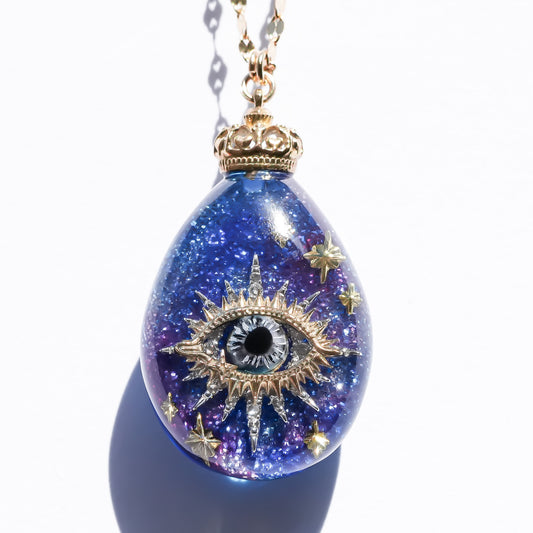 Galaxy eye drop necklace -blue