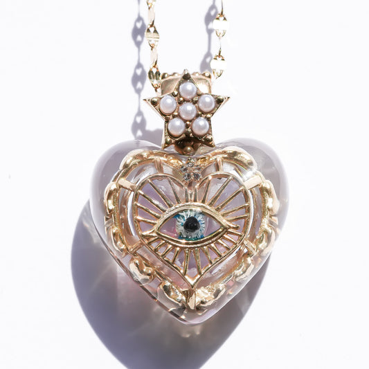 Aurora opal heart eye necklace -clear