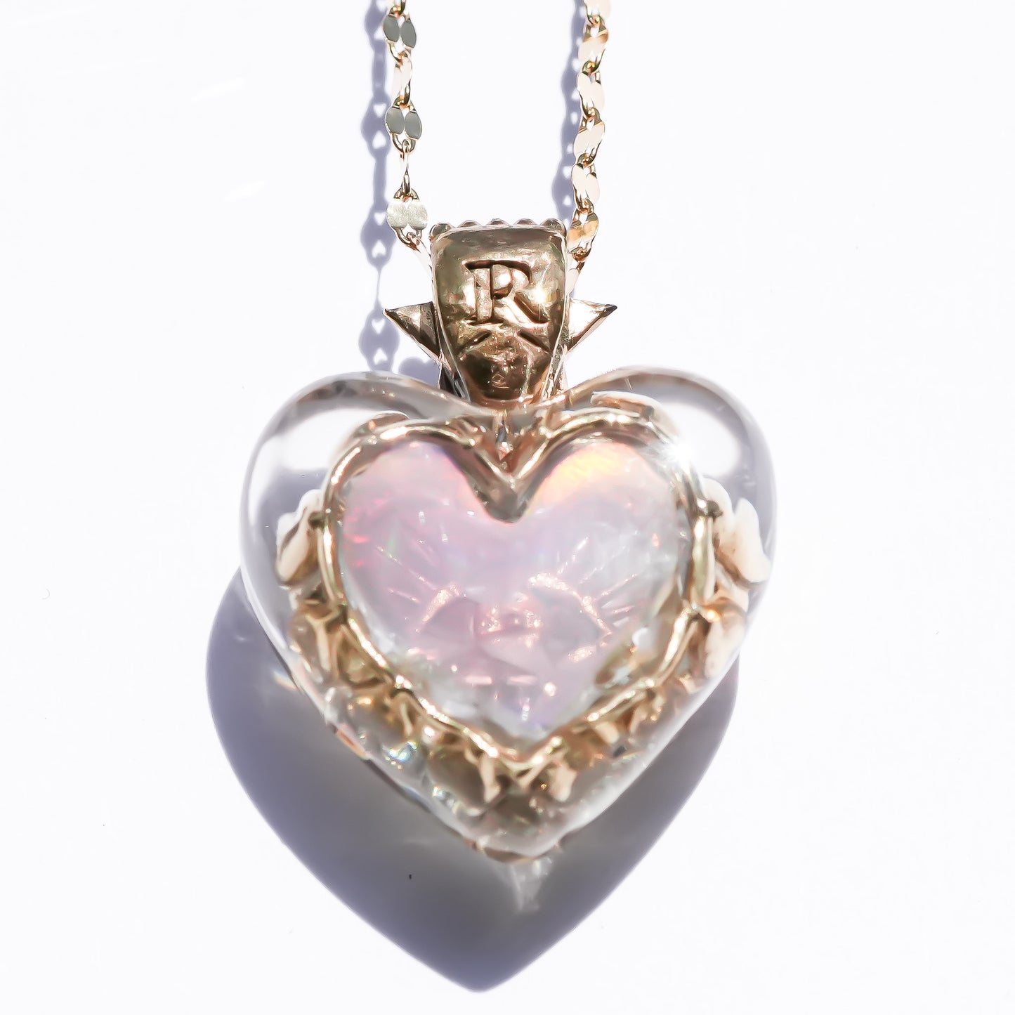 Aurora opal heart eye necklace -clear