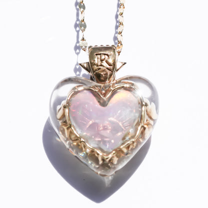 Aurora opal heart eye necklace -clear