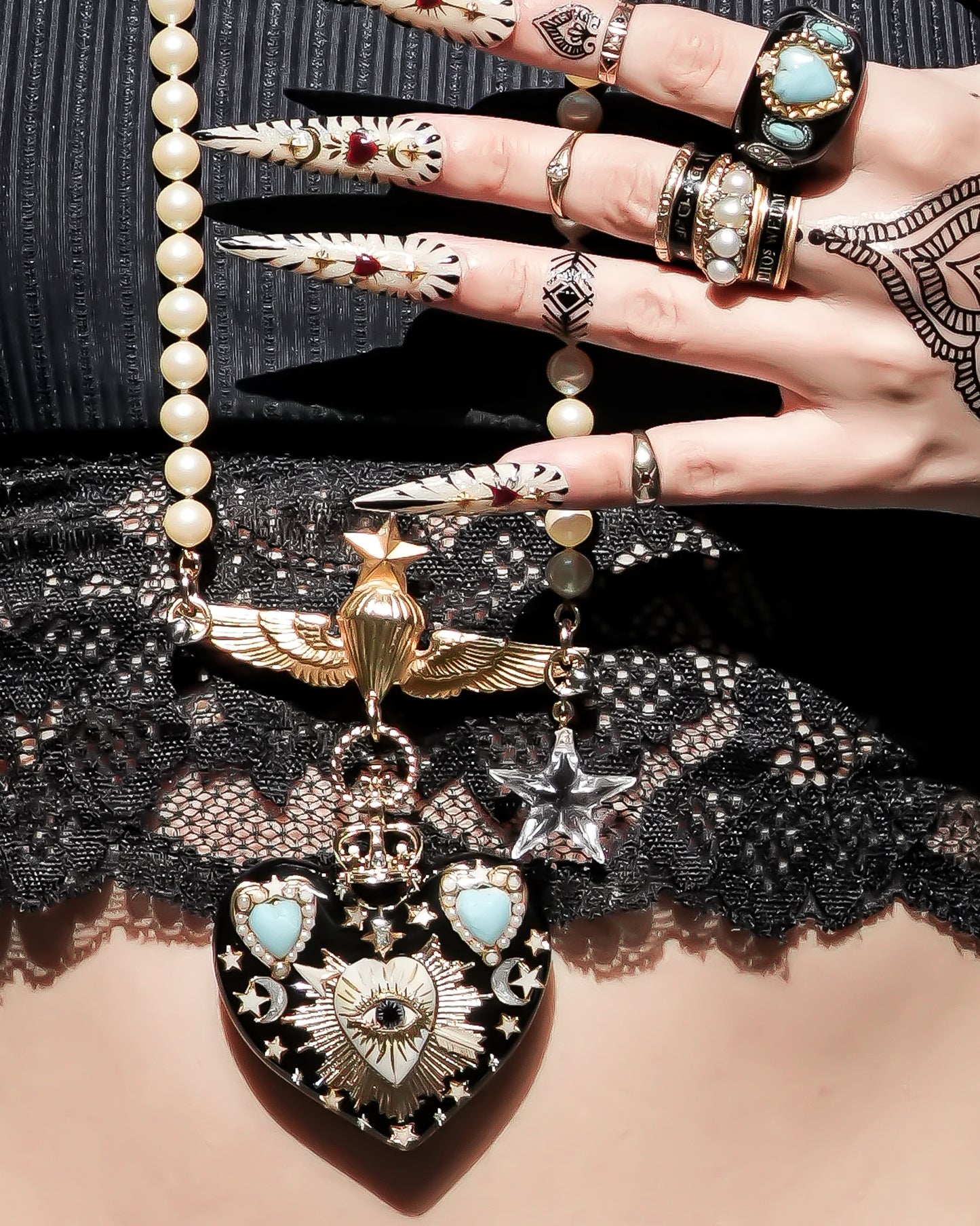LOVE NECKLACE / EYE / HEART / TURQUOISE / BLACK