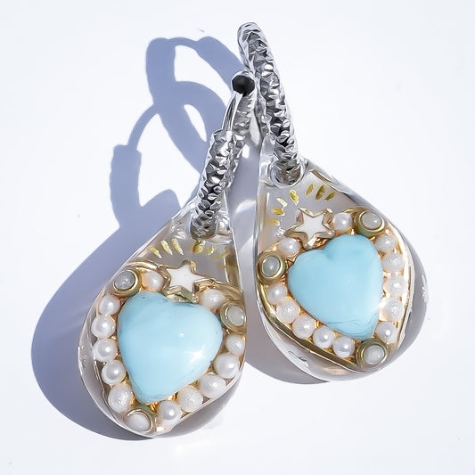 LOVE DROP EARRINGS / TURQUOISE / HEART / CLEAR