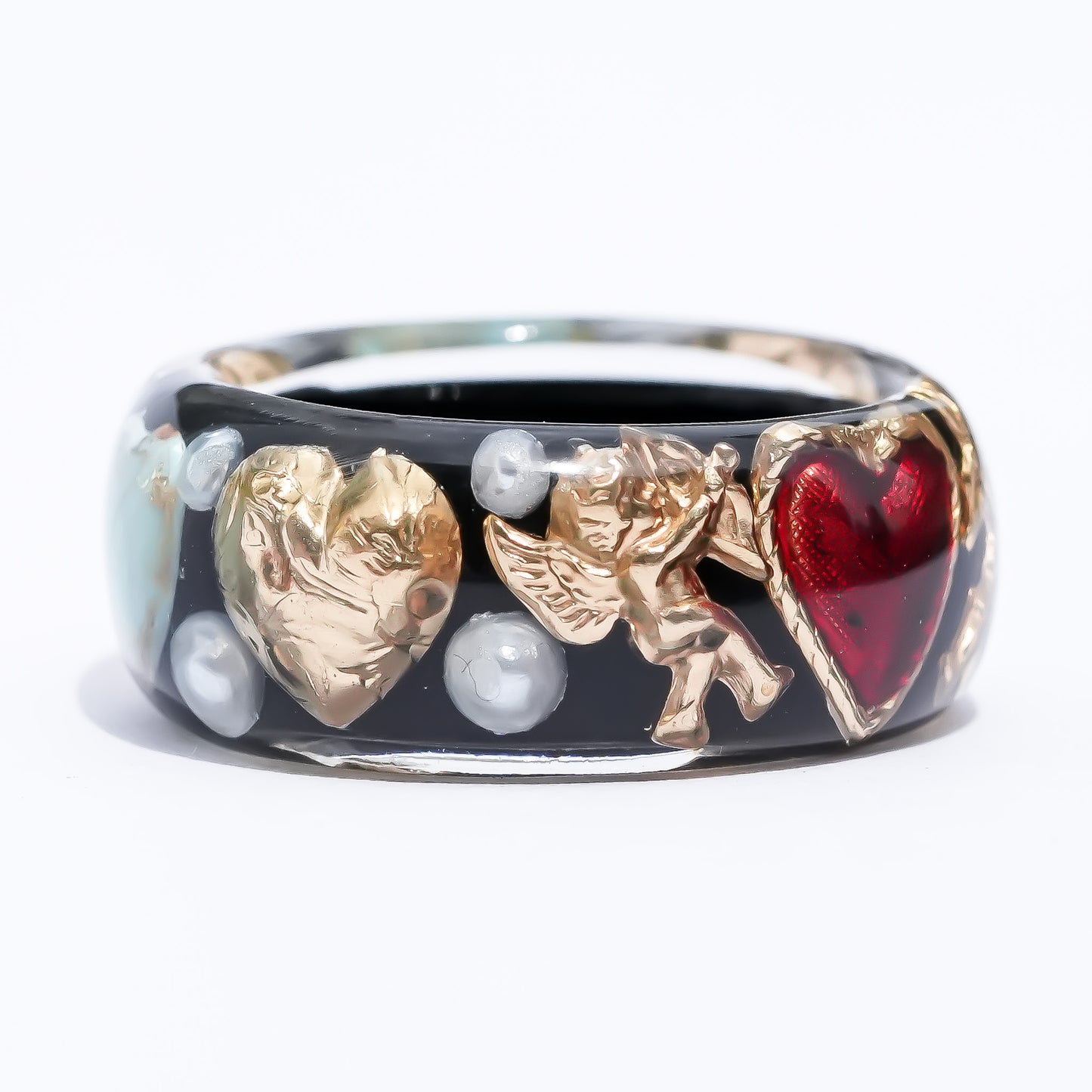 Angel heart turquoise and gold ring - black / #18