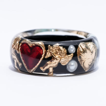 Angel heart turquoise and gold ring - black / #18