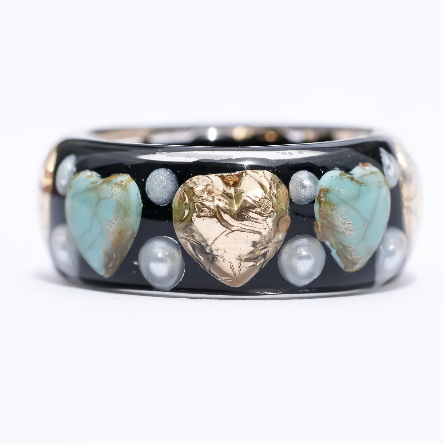 Angel heart turquoise and gold ring - black / #18