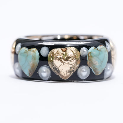 Angel heart turquoise and gold ring - black / #18