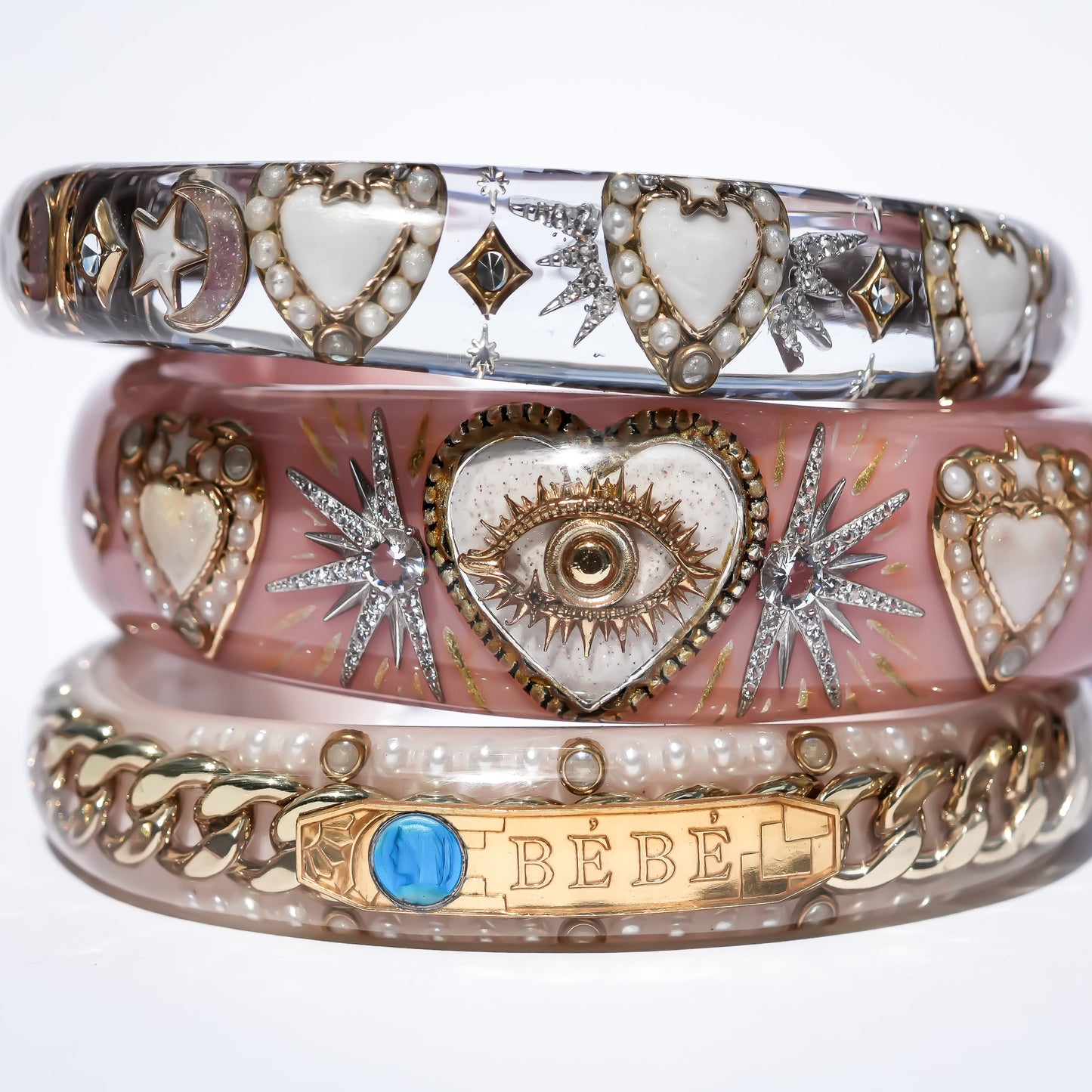 LOVE BRACELET / EYE / WHITE HEART / SMOKY PINK