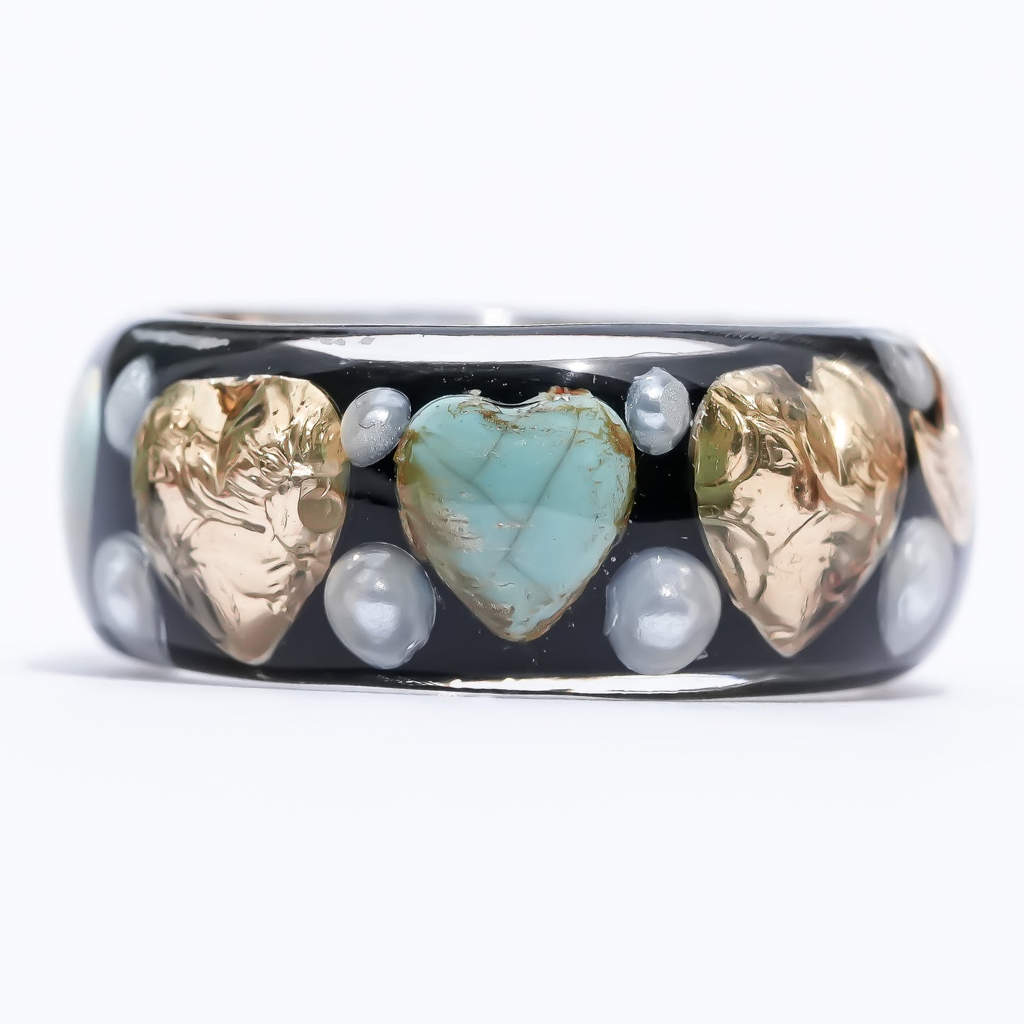 Angel heart turquoise and gold ring - black / #18