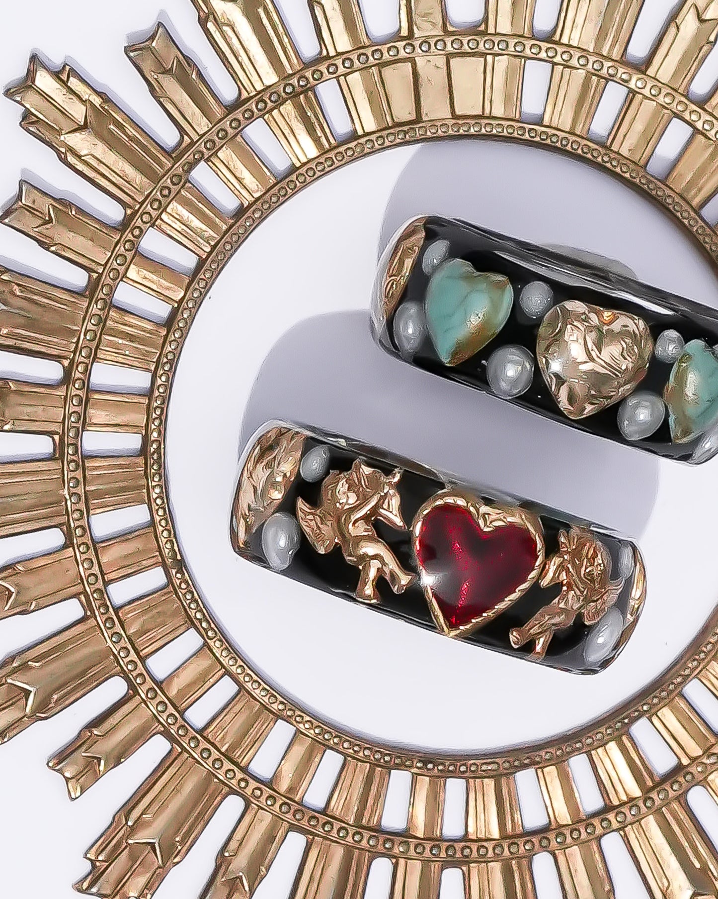 Angel heart turquoise and gold ring - black / #18