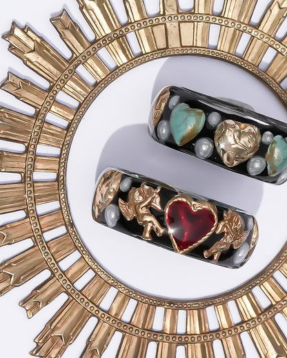 Angel heart turquoise and gold ring - black / #18