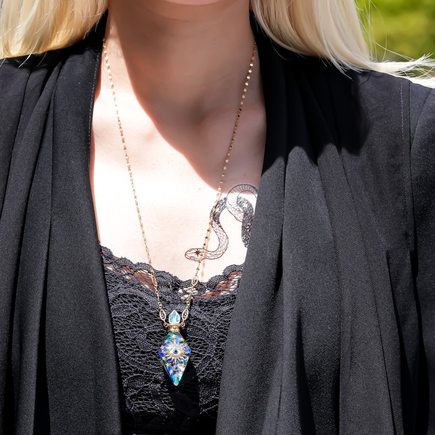 Magic essence bottle necklace -Blue green