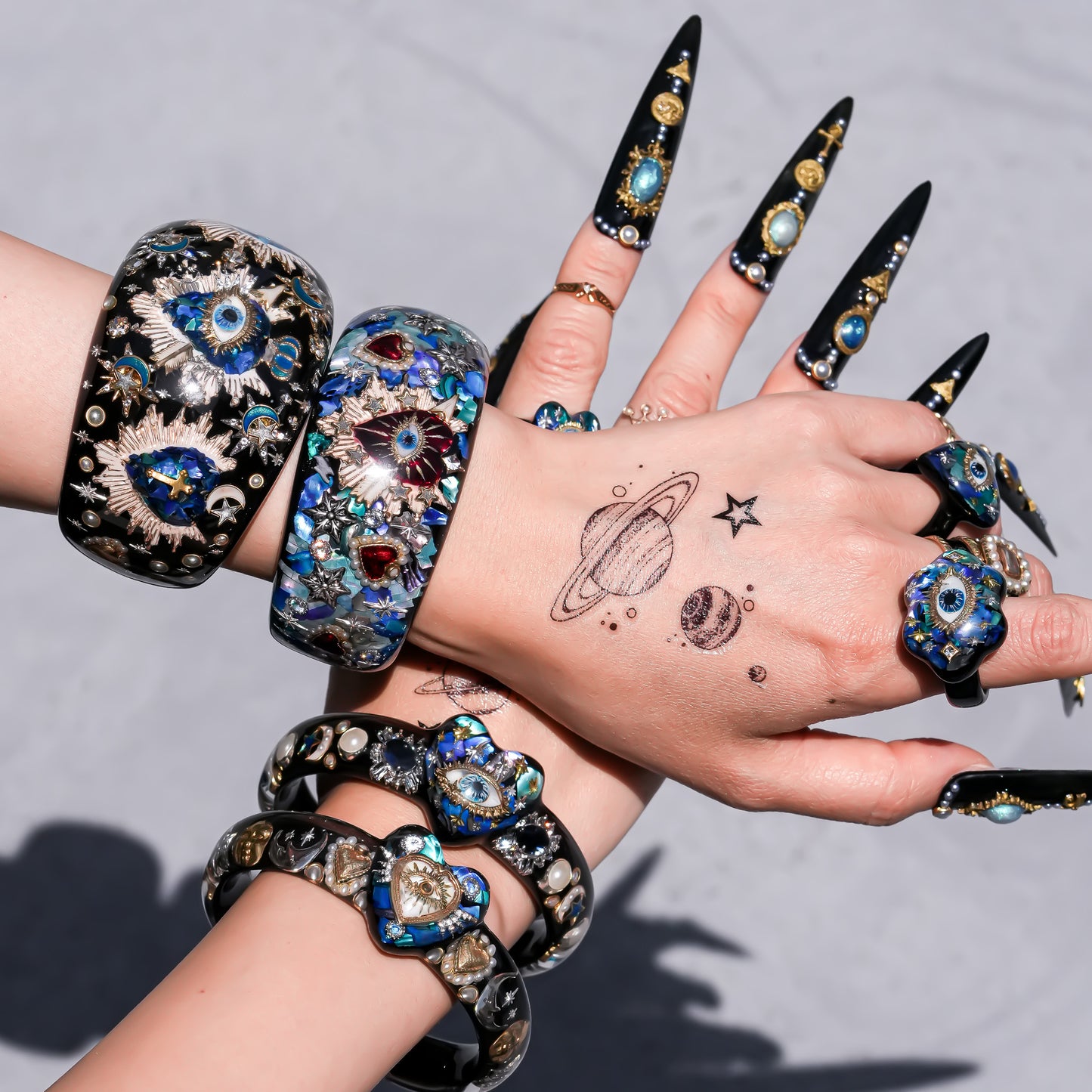 Mystic heart eye Bracelet -Black × Blue green