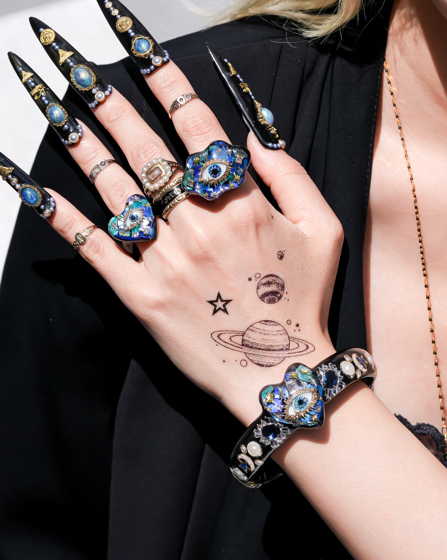 Mystic heart eye Bracelet -Black × Blue green