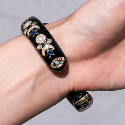 Mystic heart eye Bracelet -Black × Blue green
