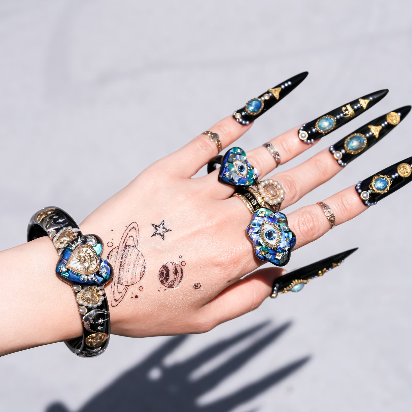 Mystic heart eye Bracelet -Black × Blue green × white