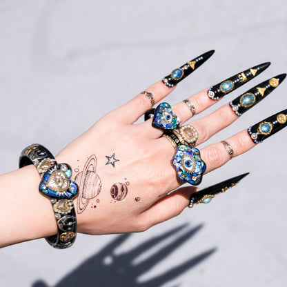 Mystic heart eye Bracelet -Black × Blue green × white
