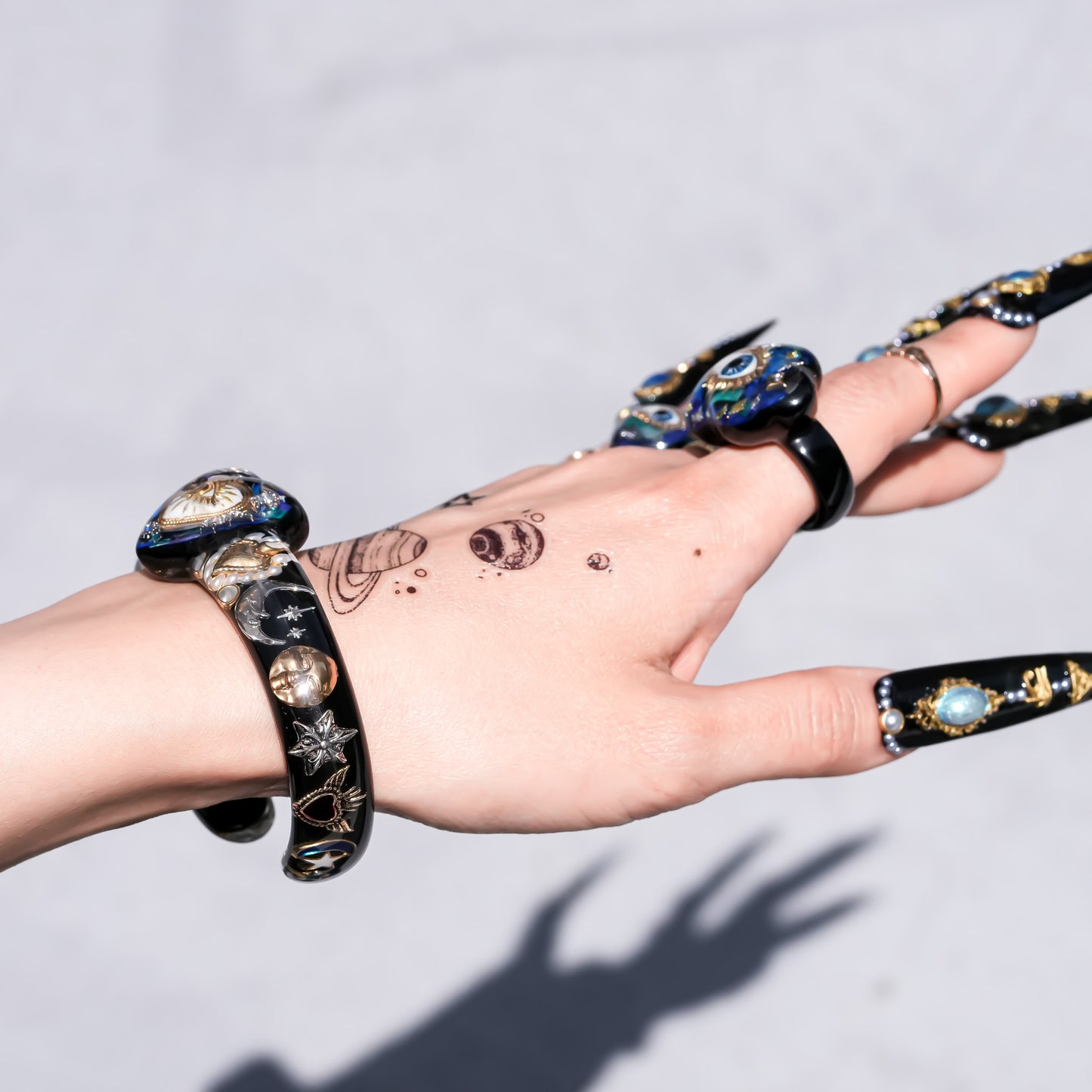 Mystic heart eye Bracelet -Black × Blue green × white