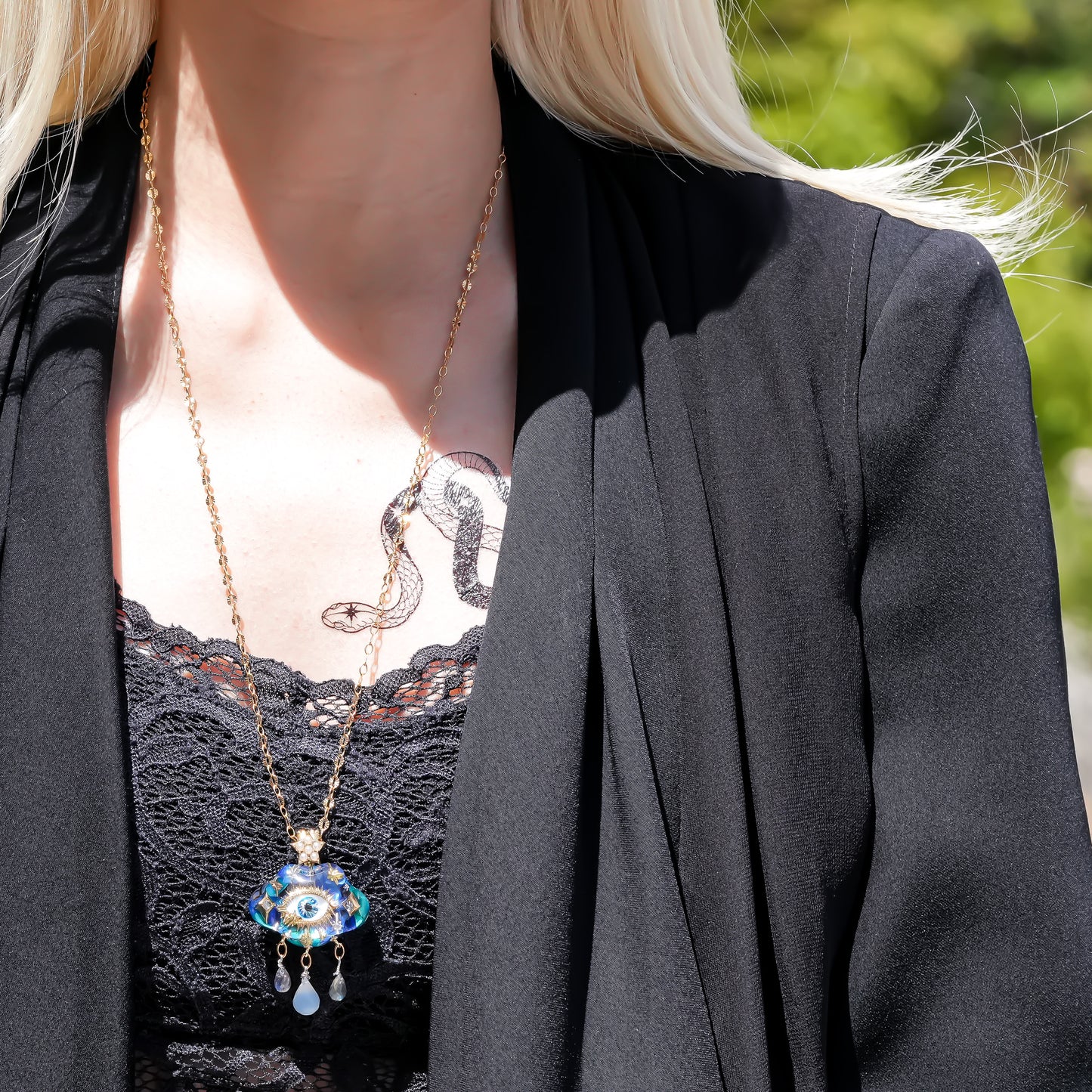 Mystic rain cloud necklace -Blue green