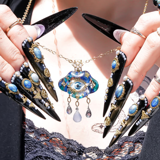 Mystic rain cloud necklace -Blue green