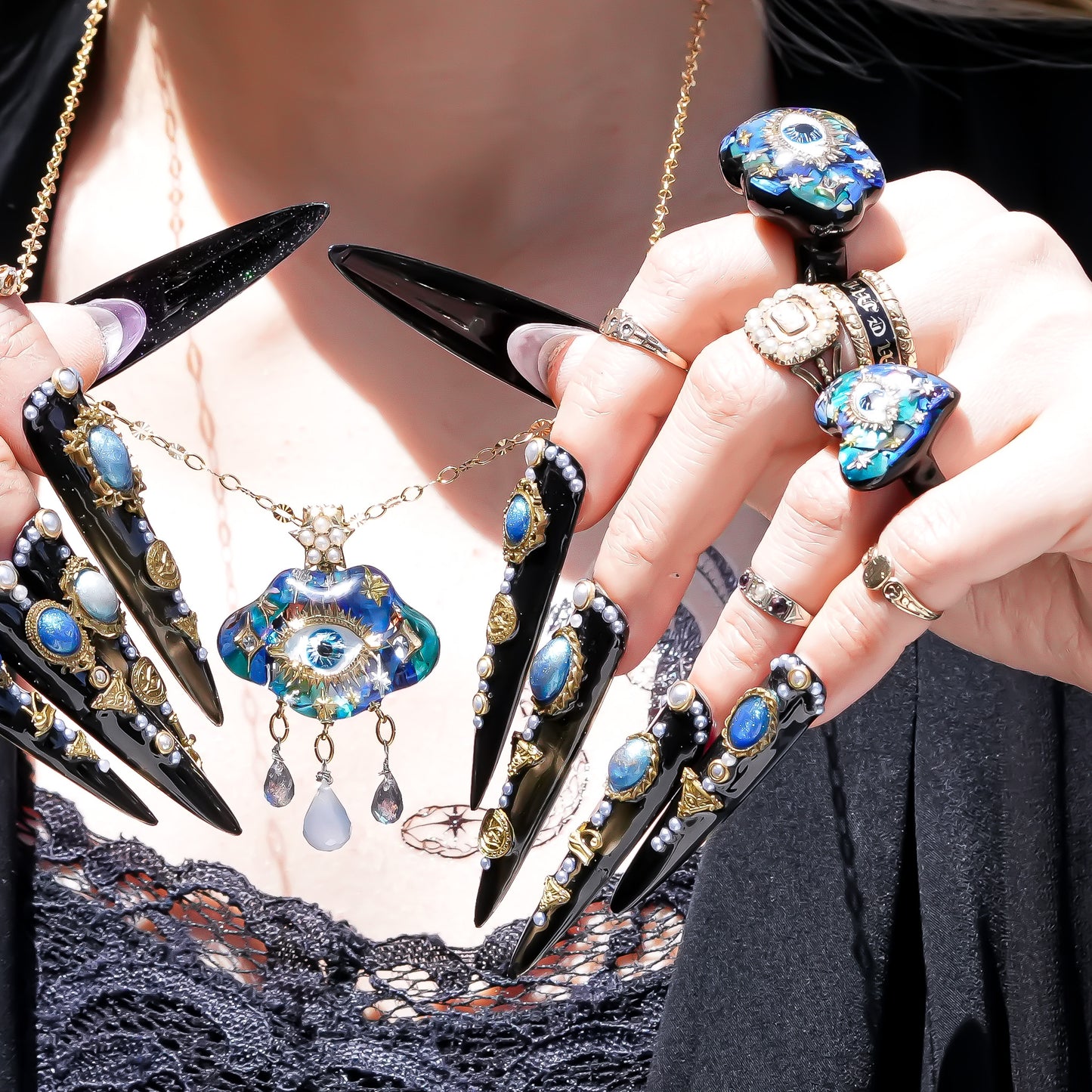 Mystic rain cloud necklace -Blue green