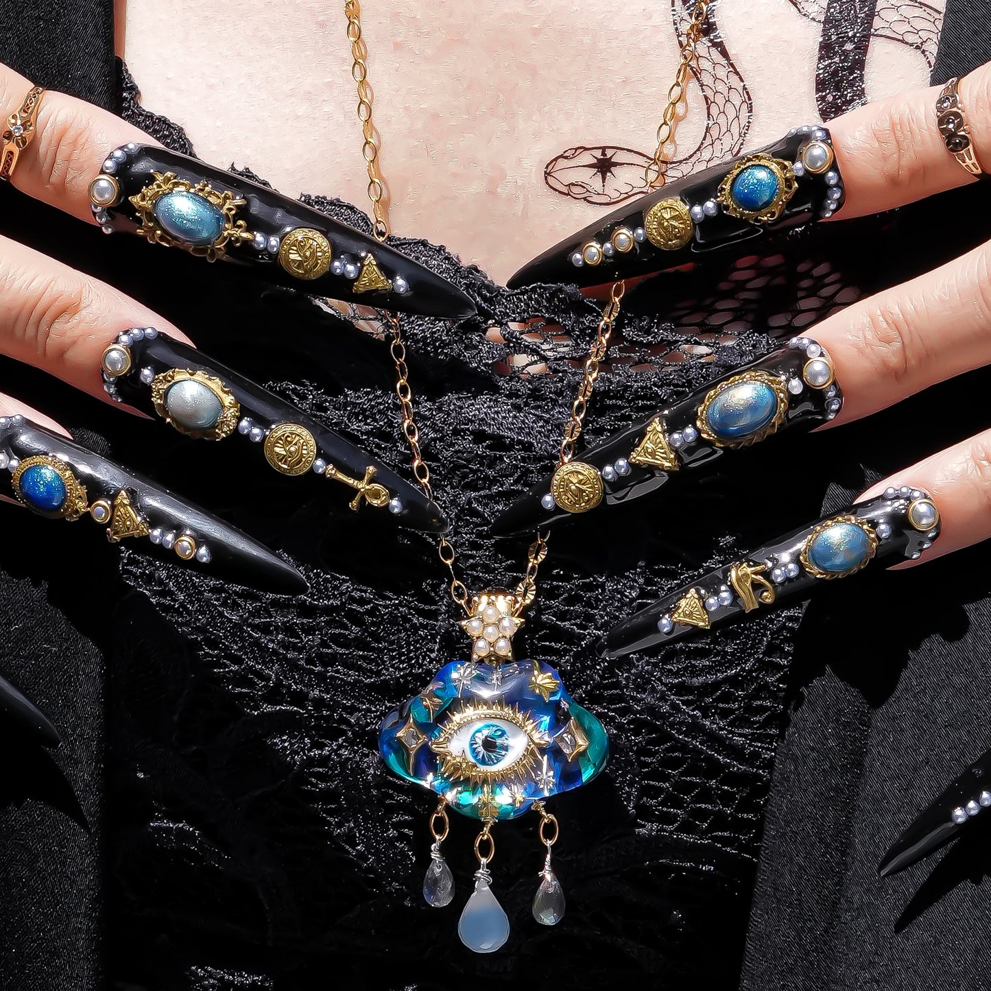 Mystic rain cloud necklace -Blue green
