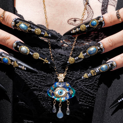 Mystic rain cloud necklace -Blue green