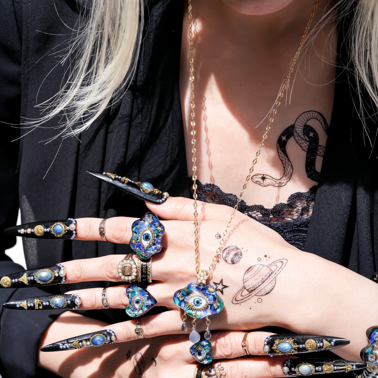 Mystic rain cloud necklace -Blue green