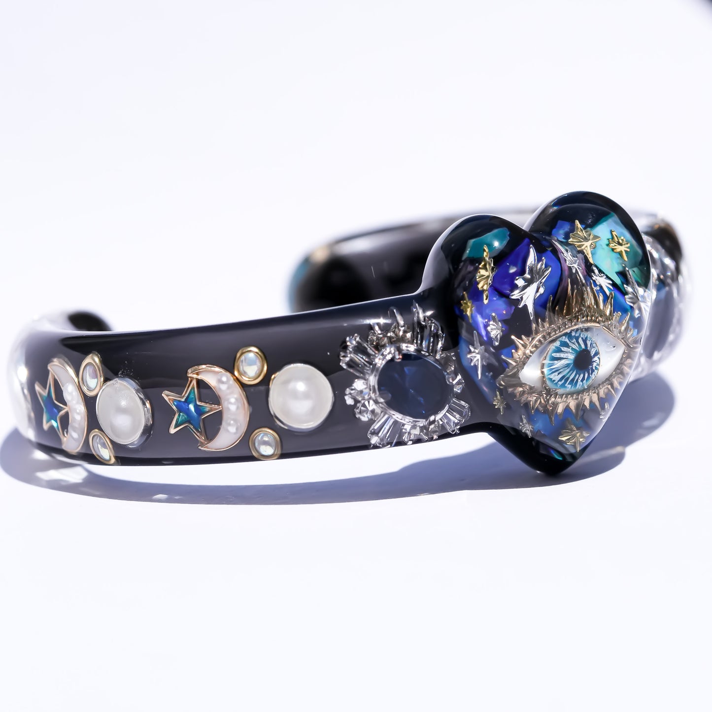 Mystic heart eye Bracelet -Black × Blue green