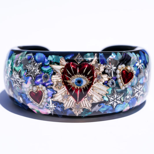 Sacred Heart Eye Bracelet -Blue green × Red