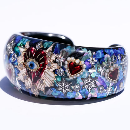 Sacred Heart Eye Bracelet -Blue green × Red