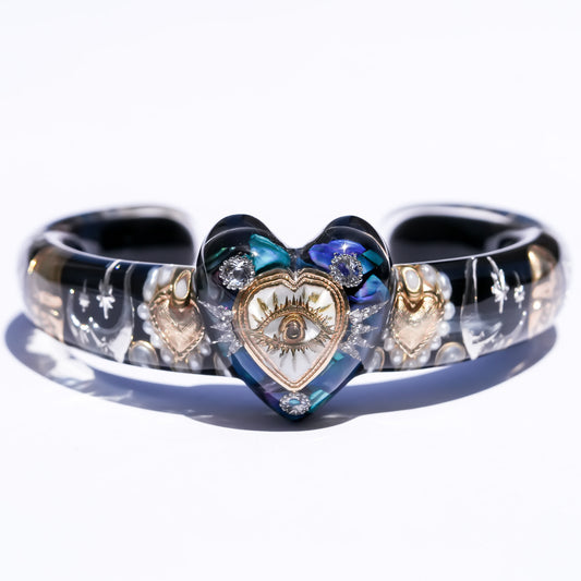 Mystic heart eye Bracelet -Black × Blue green × white