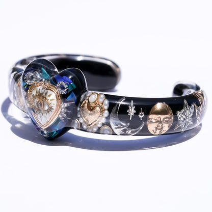 Mystic heart eye Bracelet -Black × Blue green × white
